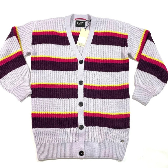 New Scotch & Soda V Neck Stripe Long Cardigan - Picture 2 of 7